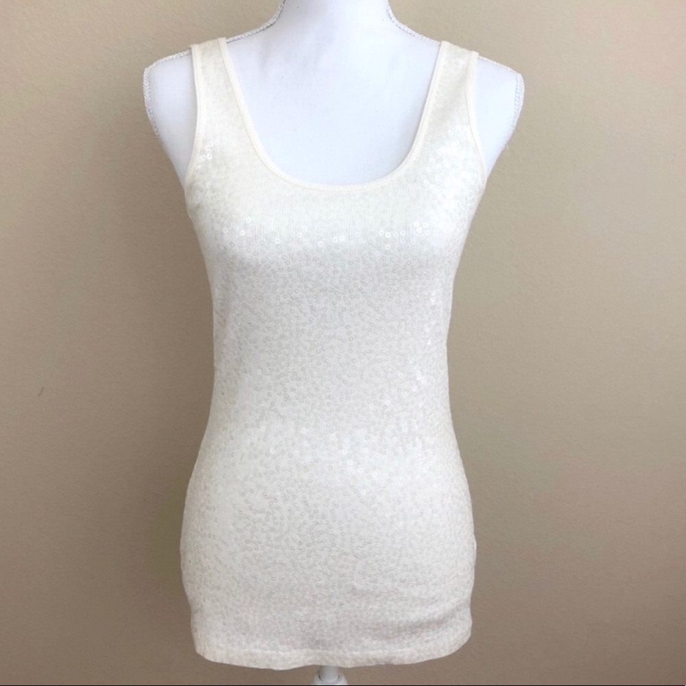 White Sequin Express Tank Top